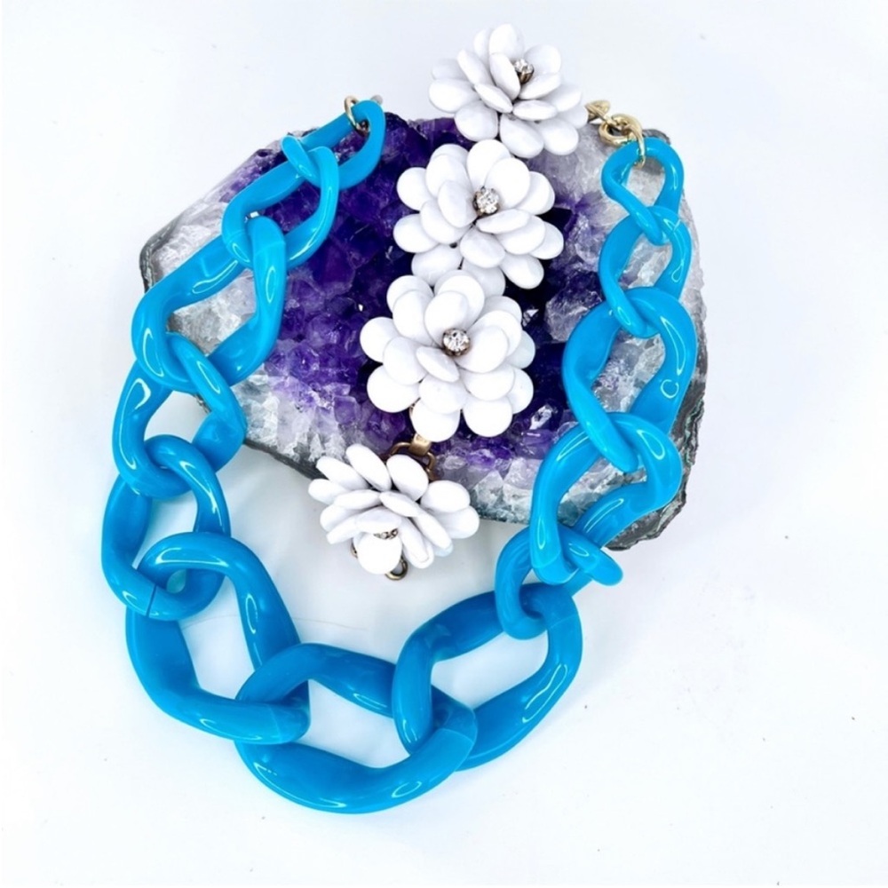 J. Crew Flower Bracelet & BaubleBar Chunky Teal Chain Link Statement Necklace